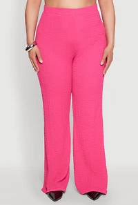 Womens Plus Size Textured Knit High Waist Pants, Pink, Size 2X