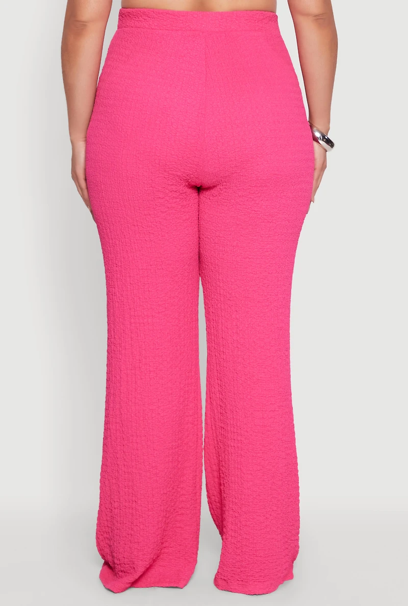 Womens Plus Textured Knit High Waist Pants, Pink,