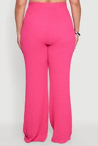 Womens Plus Textured Knit High Waist Pants, Pink,