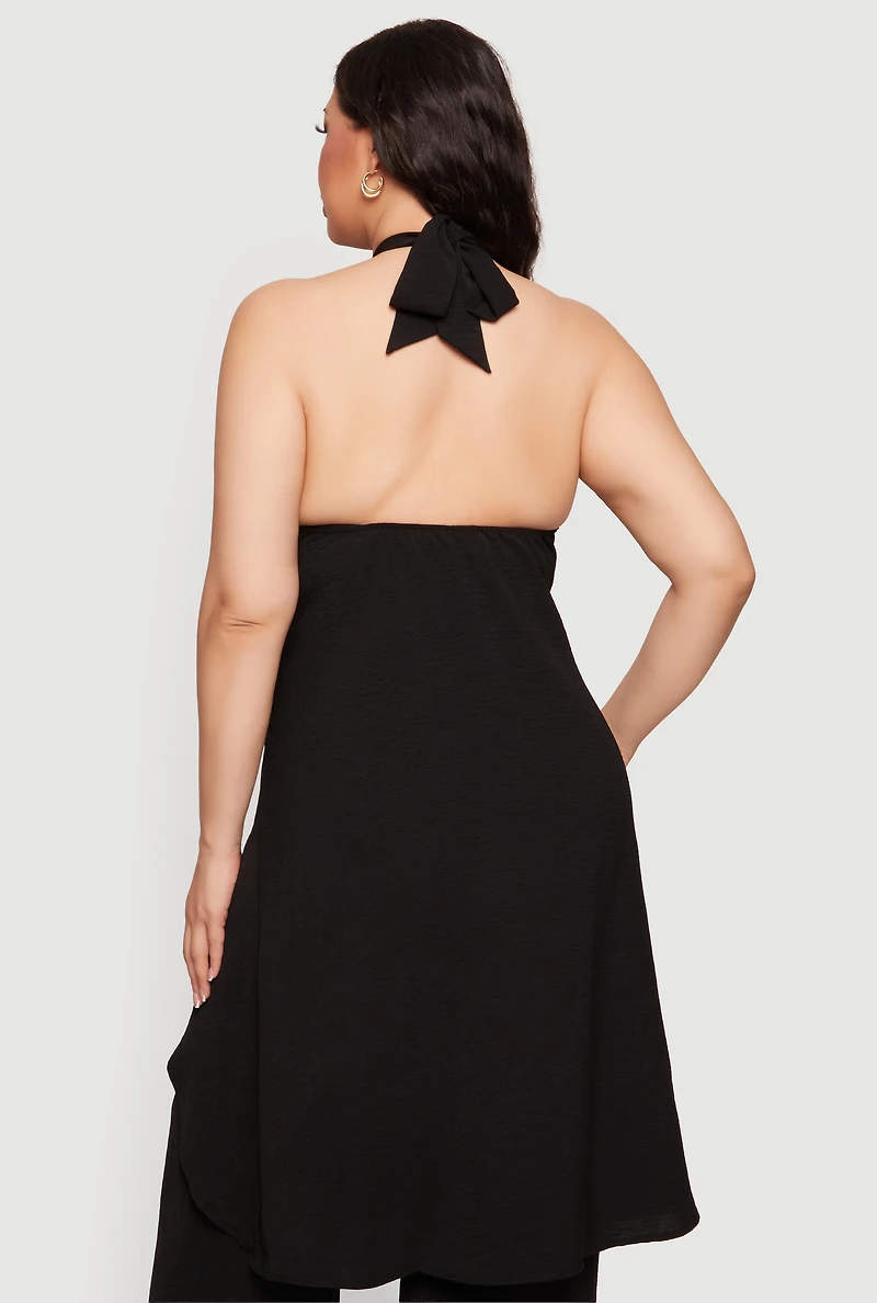 Plus Crepe Knit Halter Tunic Blouse