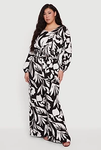 Plus Floral Print Smocked Bottom V Neck Blouse