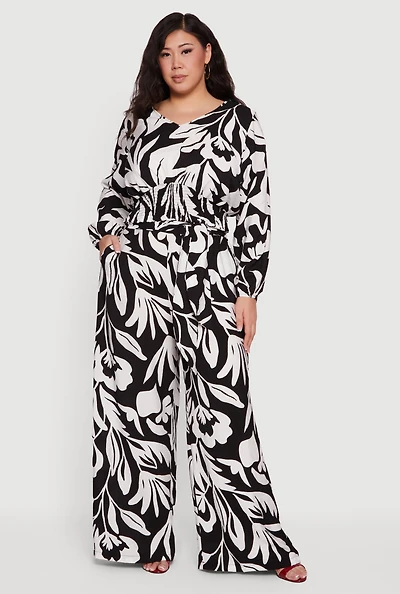 Plus Floral Print Tie Front Wide Leg Pants