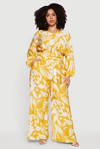 Plus Floral Print Tie Front Wide Leg Pants