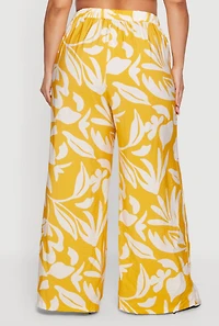 Plus Floral Print Tie Front Wide Leg Pants
