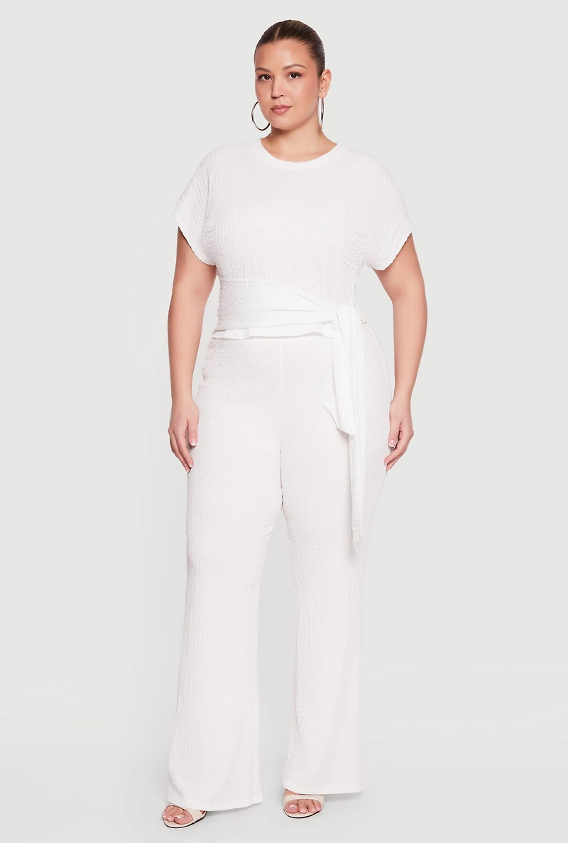 Plus Textured Knit Tie Front Blouse