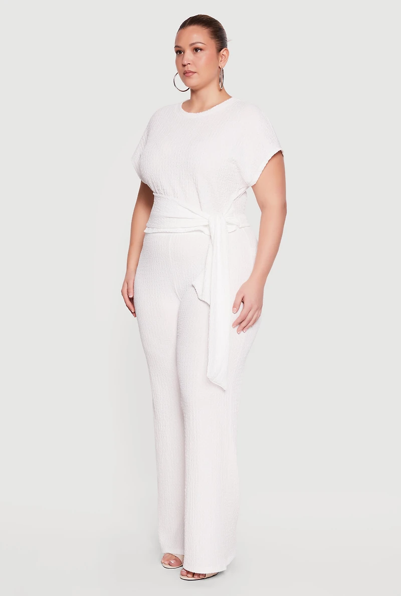 Plus Textured Knit Tie Front Blouse