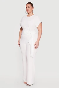 Plus Textured Knit Tie Front Blouse
