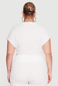 Plus Textured Knit Tie Front Blouse