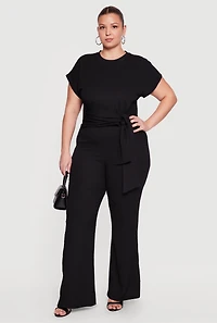 Plus Textured Knit Wide Leg Dress Pants