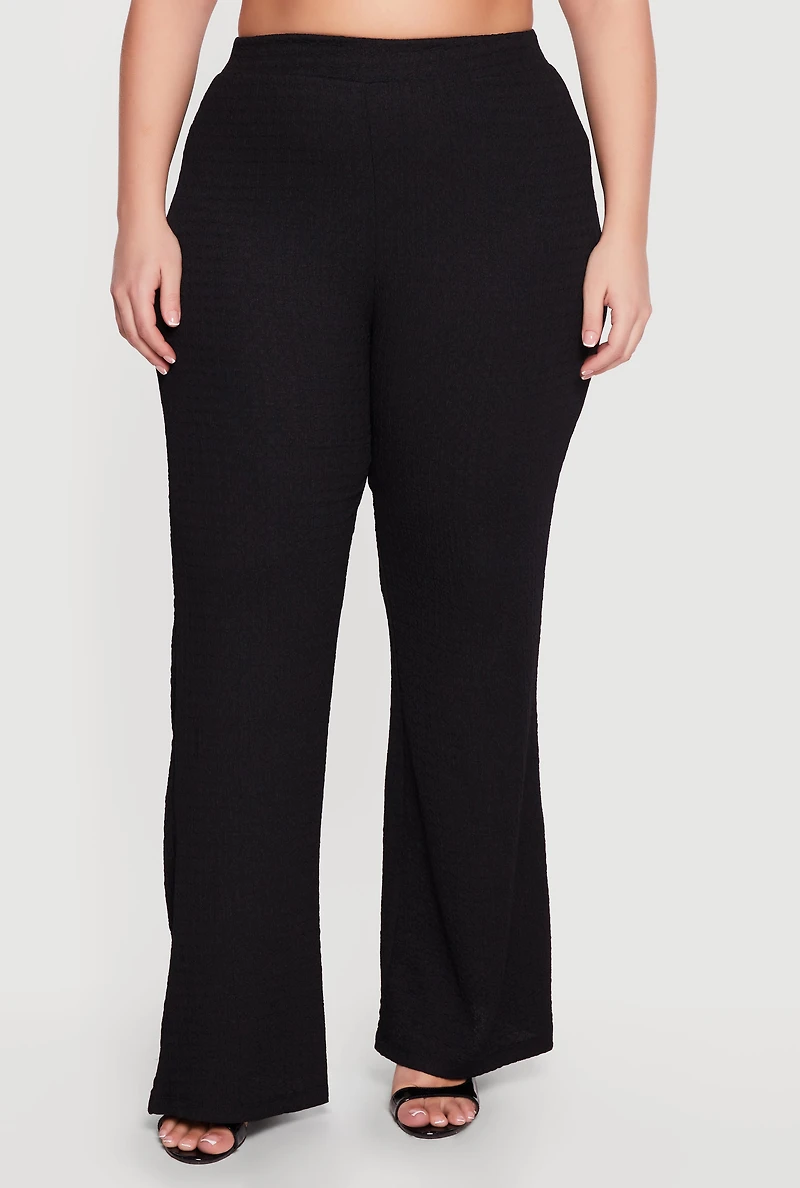 Plus Textured Knit Wide Leg Dress Pants
