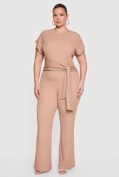 Plus Textured Knit Wide Leg Dress Pants