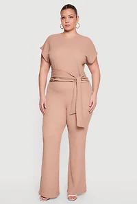 Plus Textured Knit Wide Leg Dress Pants