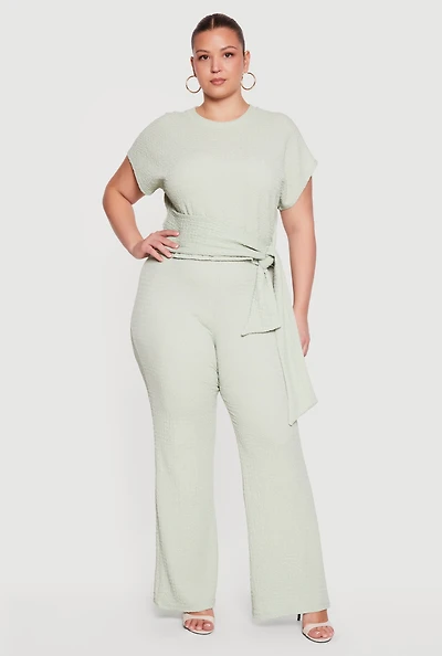 Plus Textured Knit Wide Leg Dress Pants