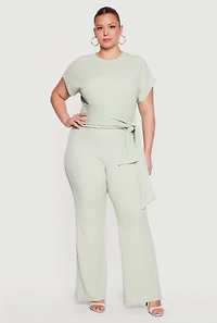 Plus Textured Knit Wide Leg Dress Pants