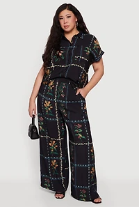 Plus Floral Wide Leg Pull On Pants
