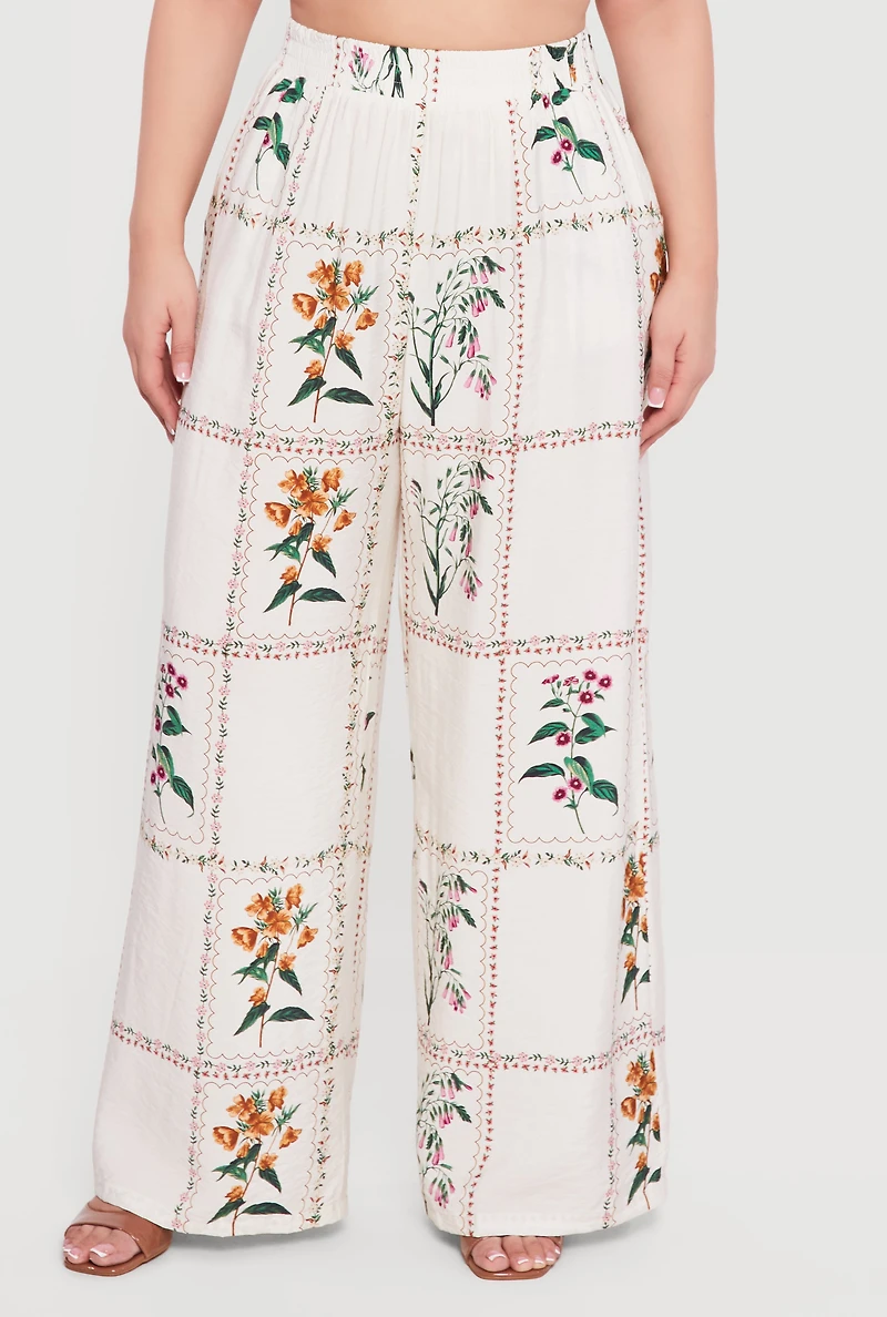 Plus Floral Wide Leg Pull On Pants