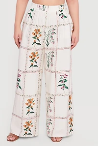 Plus Floral Wide Leg Pull On Pants
