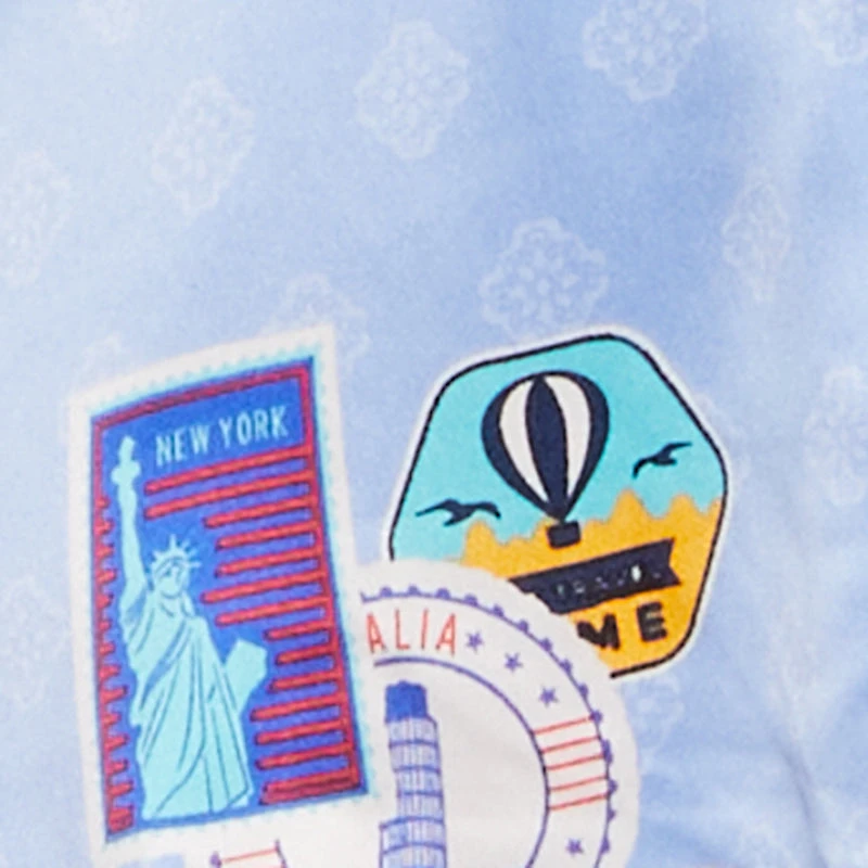 Plus Travel Destination Print Satin Shirt