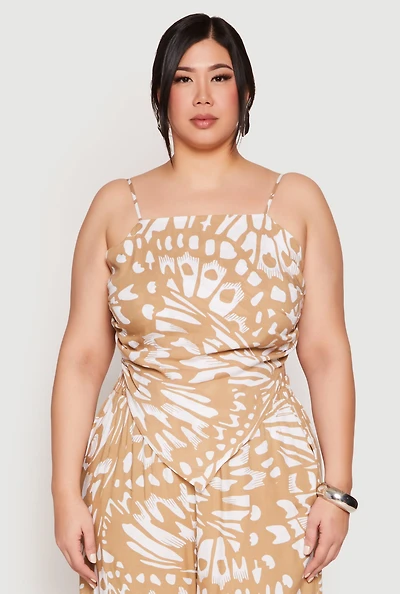 Womens Plus Abstract Butterfly Print Hanky Hem Top,
