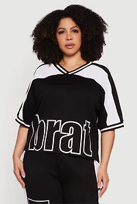 Plus Brat Graphic Jersey Mesh Detail Top