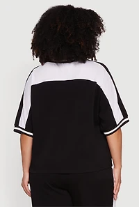 Plus Brat Graphic Jersey Mesh Detail Top