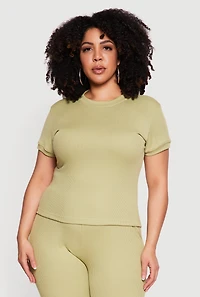 Plus Ribbed Knit Short Sleeve Top