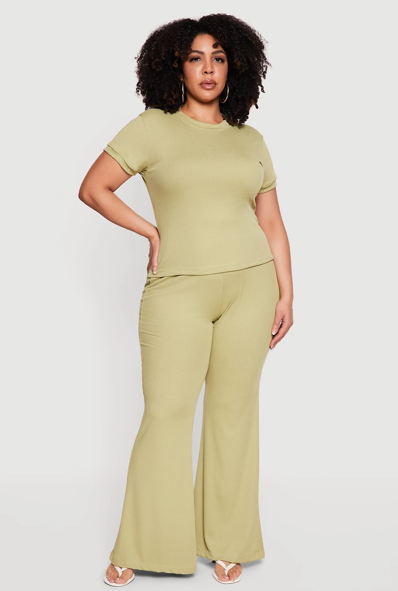 Plus Ribbed Knit Short Sleeve Top