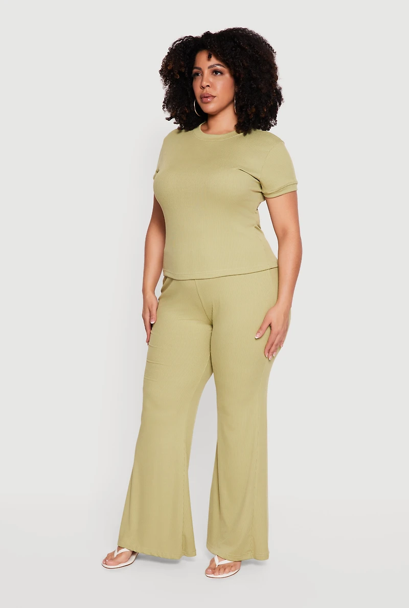 Plus Ribbed Knit Short Sleeve Top