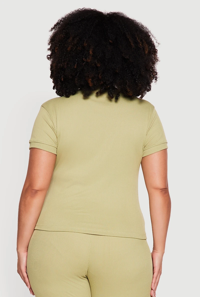 Plus Ribbed Knit Short Sleeve Top