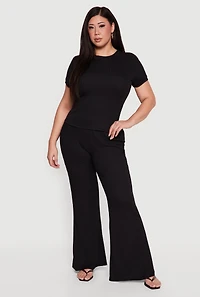 Plus High Waisted Ribbed Knit Flare Pants