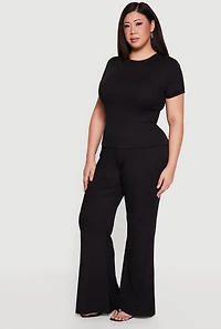 Plus High Waisted Ribbed Knit Flare Pants