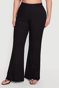 Plus High Waisted Ribbed Knit Flare Pants