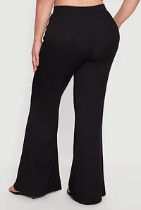Plus High Waisted Ribbed Knit Flare Pants