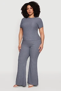 Plus High Waisted Ribbed Knit Flare Pants