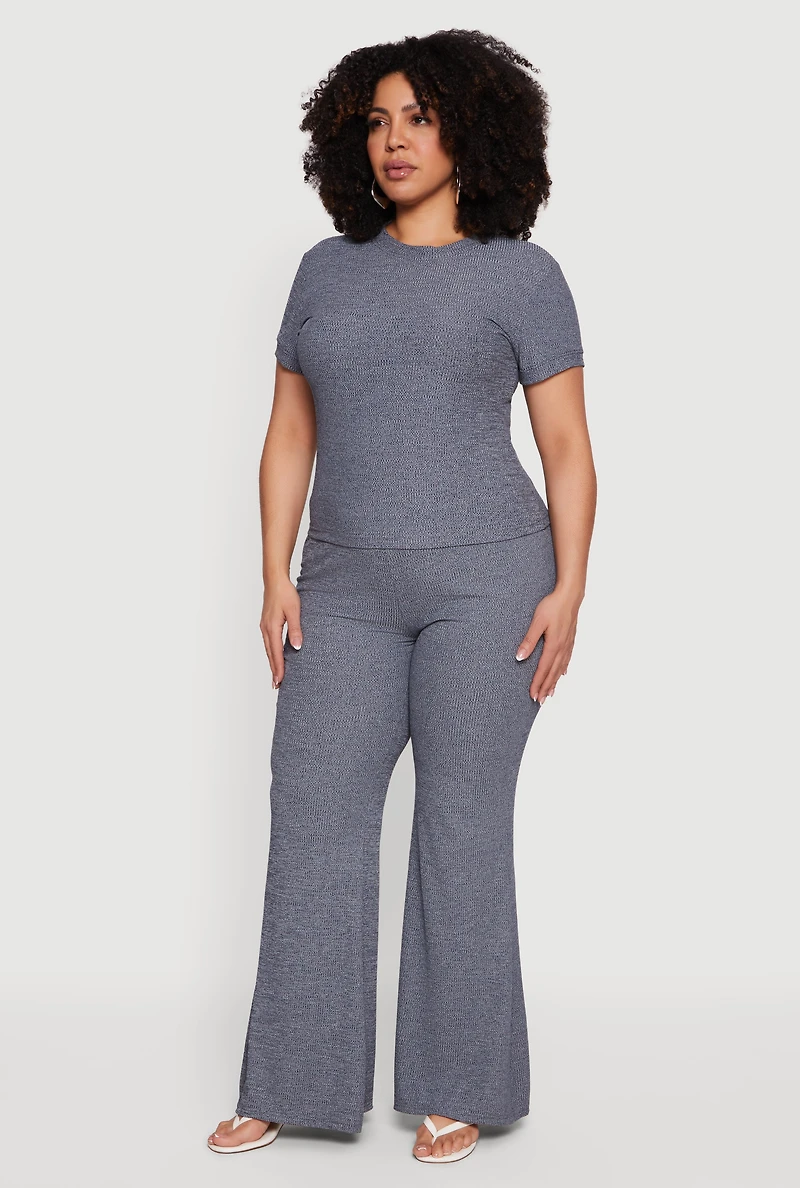 Plus High Waisted Ribbed Knit Flare Pants