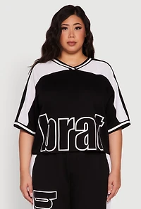 Womens Plus Size Brat Football Graphic Top, Black, Size 1X
