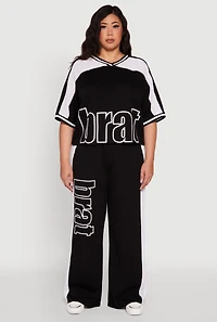 Womens Plus Size Brat Football Graphic Top, Black, Size 1X