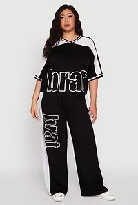 Womens Plus Size Brat Football Graphic Top, Black, Size 1X