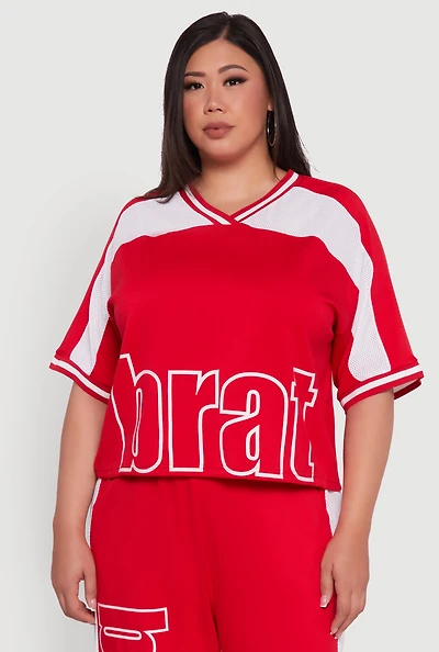 Womens Plus Size Brat Football Graphic Top, Red, Size 3X