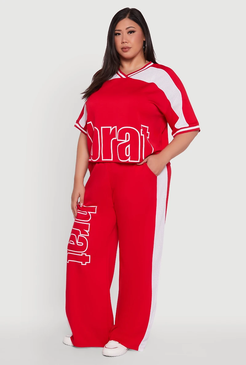 Womens Plus Size Brat Football Graphic Top, Red, Size 3X