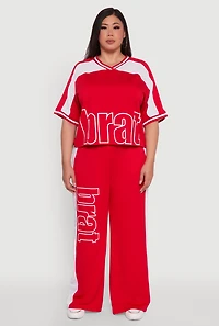 Womens Plus Size Brat Football Graphic Top, Red, Size 3X