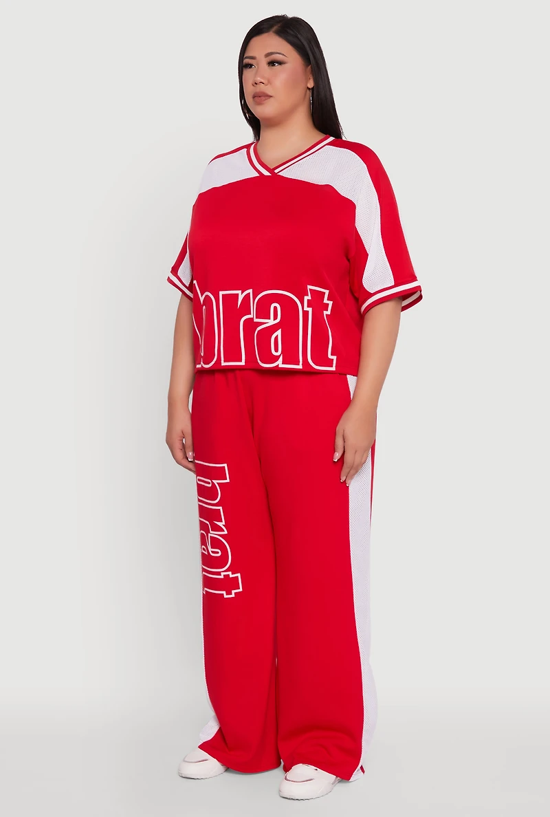 Womens Plus Size Brat Football Graphic Top, Red, Size 3X