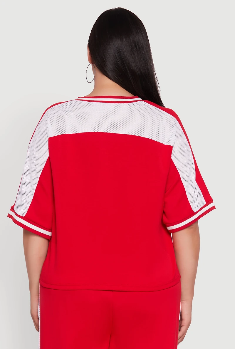 Womens Plus Size Brat Football Graphic Top, Red, Size 3X