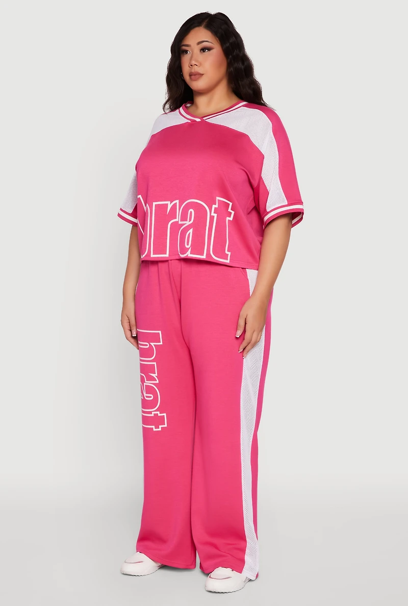 Womens Plus Size Brat Football Graphic Top, Pink, Size 3X