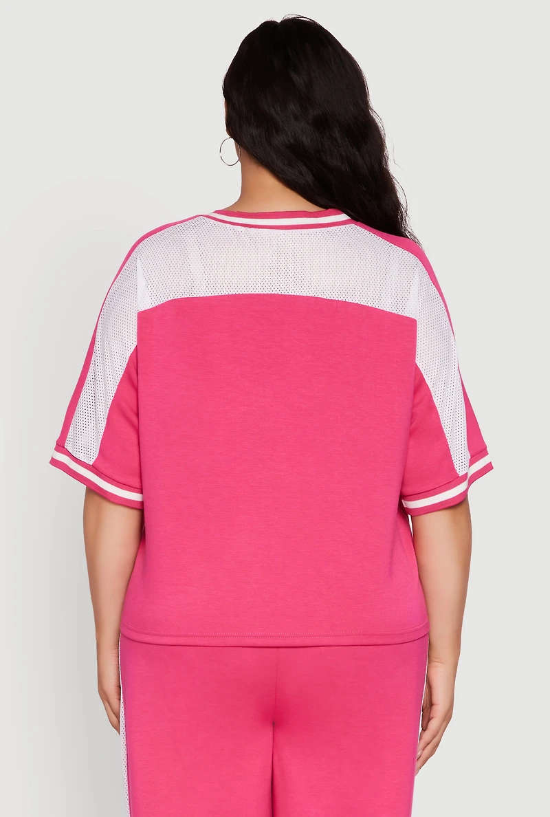 Womens Plus Size Brat Football Graphic Top, Pink, Size 3X