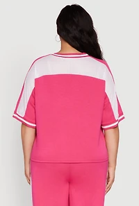 Womens Plus Size Brat Football Graphic Top, Pink, Size 3X