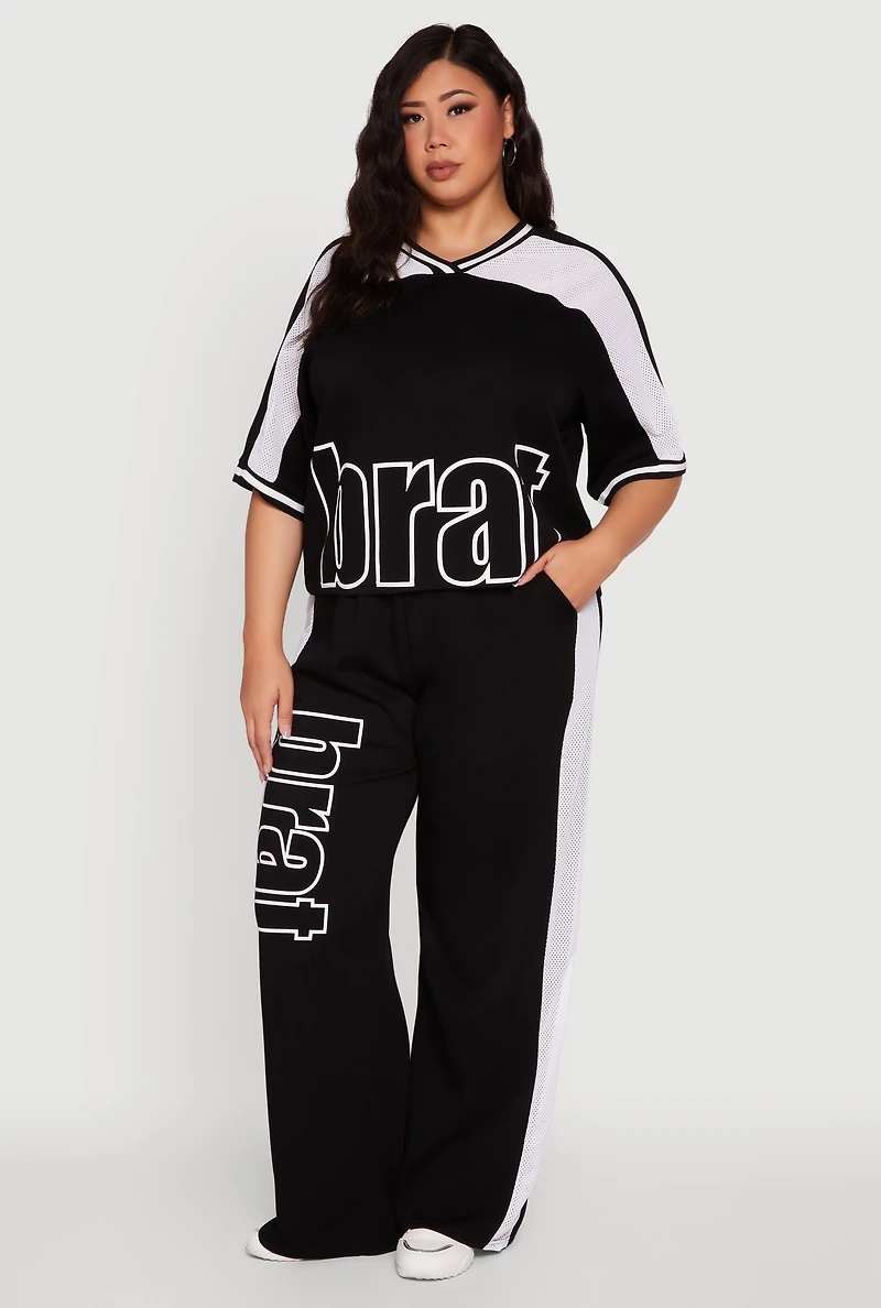 Womens Plus Size Brat Graphic High Waisted Active Pants, Black, Size 2X