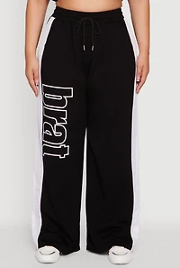 Womens Plus Size Brat Graphic High Waisted Active Pants, Black, Size 2X