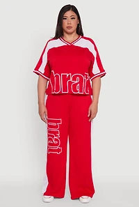 Womens Plus Size Brat Graphic High Waisted Active Pants, Red, Size 1X