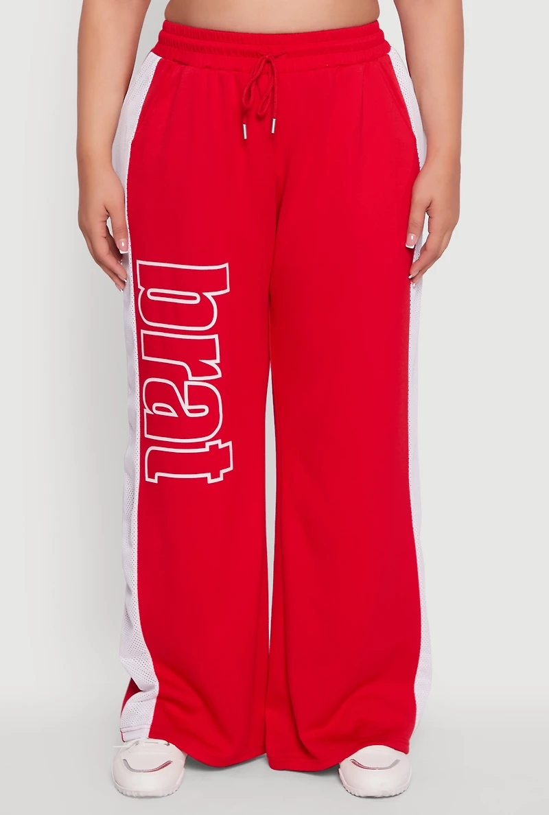 Womens Plus Size Brat Graphic High Waisted Active Pants, Red, Size 1X